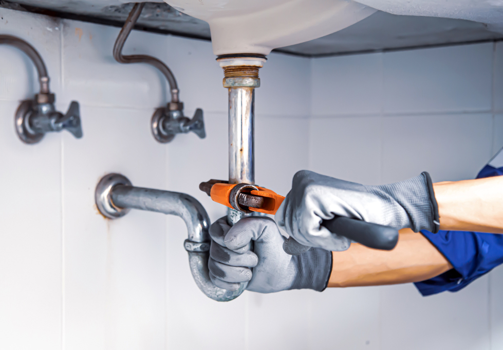Modern chrome showerhead spraying water inside a tiled residential shower